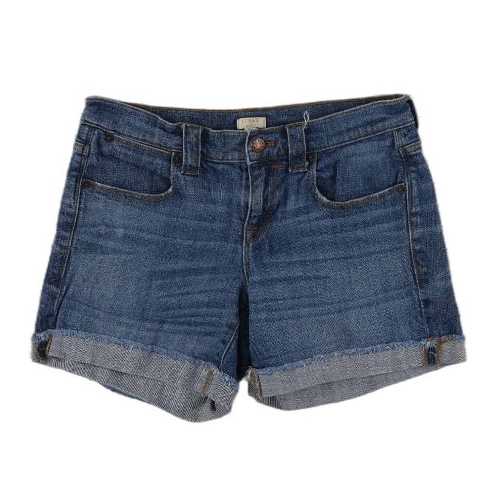 J.Crew Denim Shorts Women's Size 26 Blue Stretch Cuffed Mid Rise Jean Dark Wash